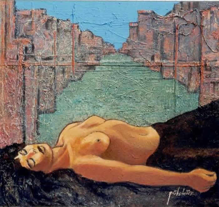 Reclining nude, canal